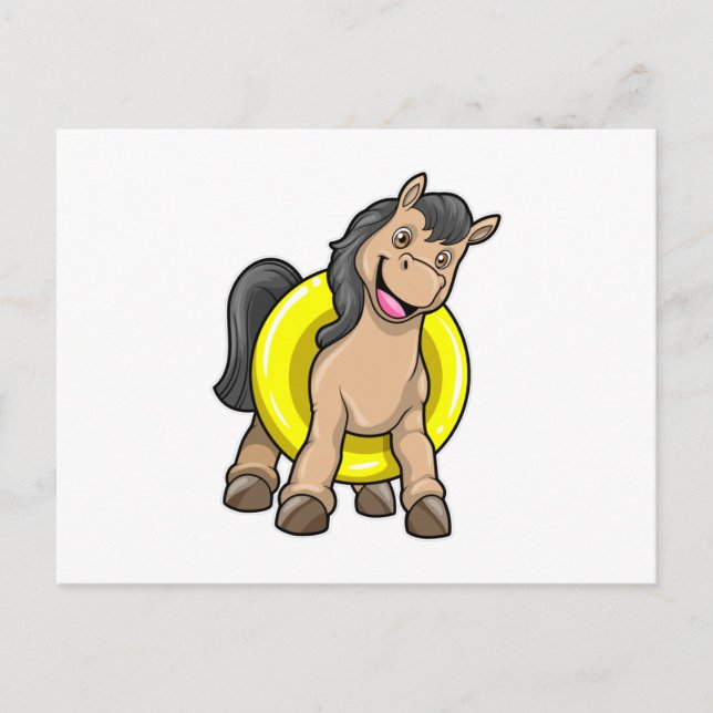 Carte Postale Cheval à la plage avec bouée de natation (Devant)