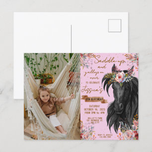 Carte Postale Cheval à l'aquarelle anniversaire cowgirl