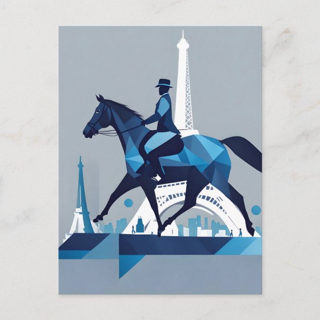 Carte Postale Cheval à Paris Blues et Blancs (Devant)