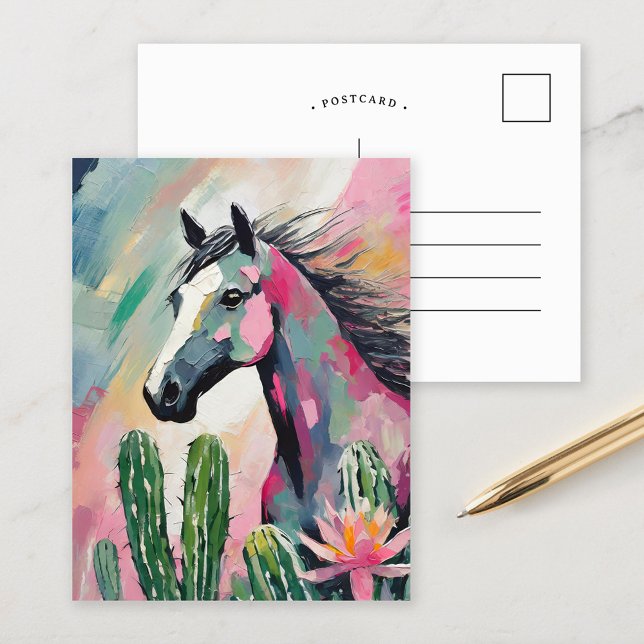 Carte Postale Cheval Abstrait moderne et succulents (Créateur téléchargé)
