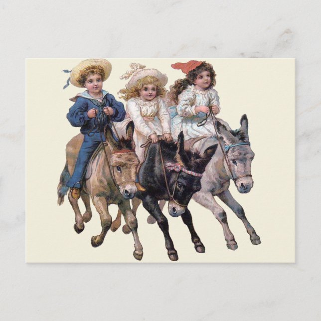 Carte Postale Cheval antique poney enfants art (Devant)