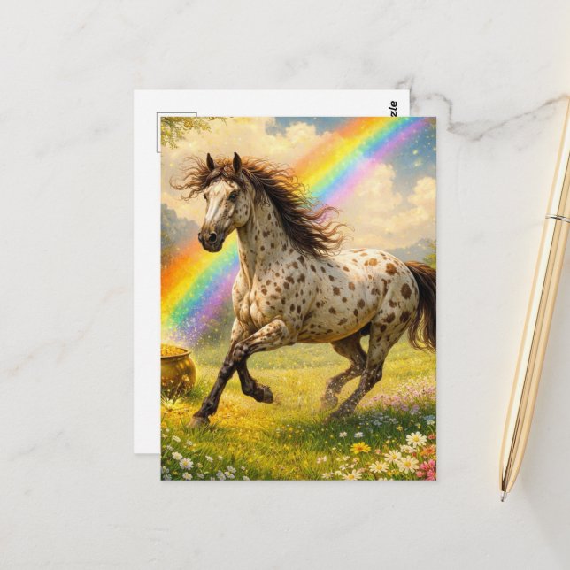 Carte Postale Cheval Appaloosa et un pot d'or (Devant/Arrière en situation)