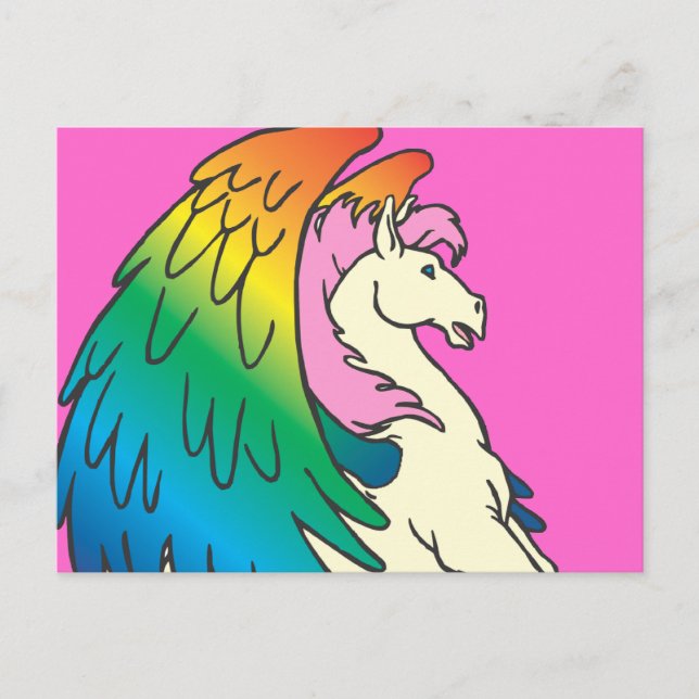 Carte Postale Cheval aux ailes arc-en-ciel (Devant)