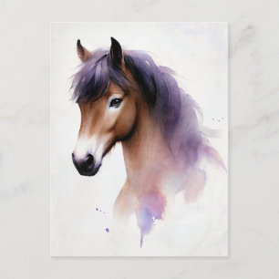 Carte Postale Cheval Avec Aquarelle Mane Violet