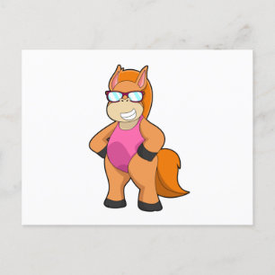 Carte Postale Cheval avec des Lunettes de Soleil