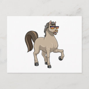 Carte Postale Cheval avec des Lunettes de Soleil