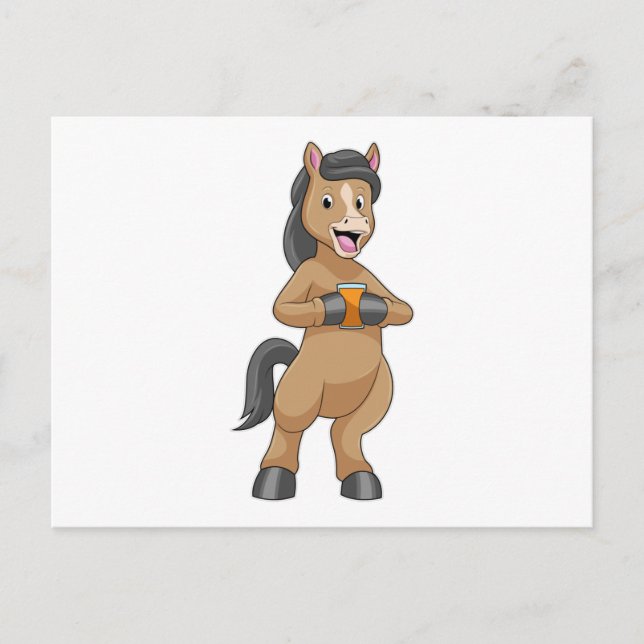 Carte Postale Cheval avec un mug de jus d'orange (Devant)