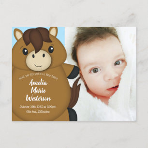 Carte Postale Cheval Baby shower bleu