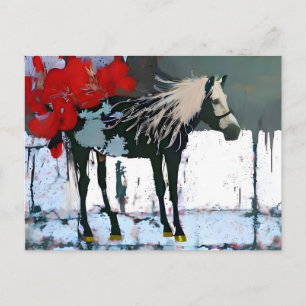 Carte postale Cheval Blanc Fleurs rouges