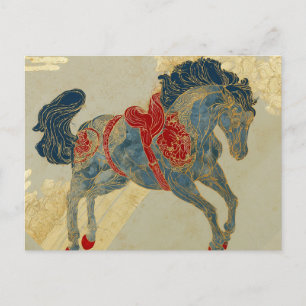 Carte Postale Cheval bleu royal orné 