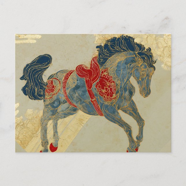 Carte Postale Cheval bleu royal orné  (Devant)