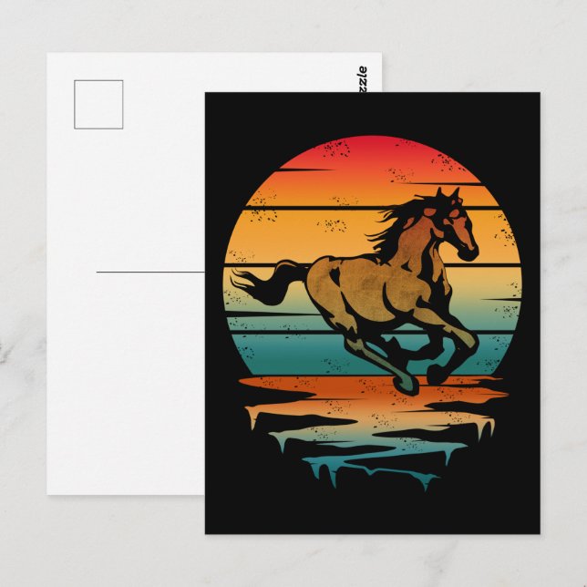 Carte Postale cheval coucher de soleil vintage  (Devant / Derrière)