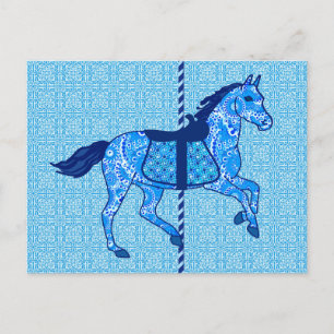 Carte Postale Cheval de carrousel - Cobalt et Sky Blue