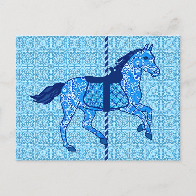 Carte Postale Cheval de carrousel - Cobalt et Sky Blue (Devant)