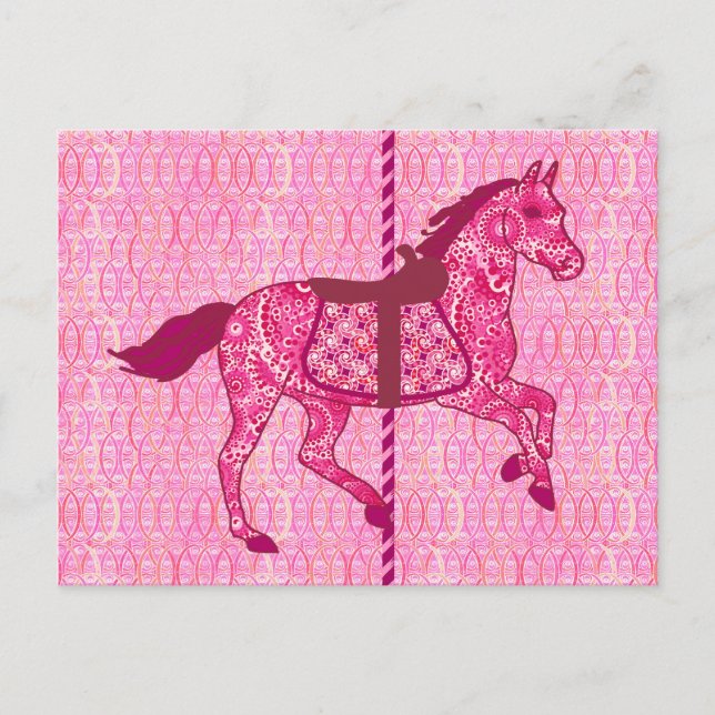 Carte Postale Cheval de carrousel - Fuchsia rose (Devant)