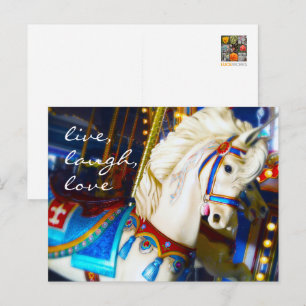 Carte Postale Cheval de carrousel Photo Live Laugh Love Script G