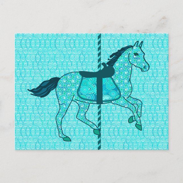 Carte Postale Cheval de carrousel - Turquoise et Aqua (Devant)