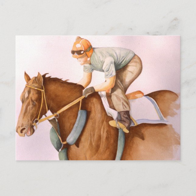 Carte Postale Cheval de course et Jockey (Devant)