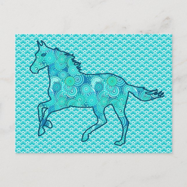 Carte Postale Cheval de course Silhouette, Turquoise et Aqua (Devant)