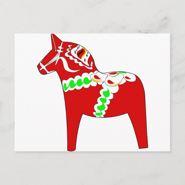 Carte Postale Cheval de Dalarna Rouge (Devant)