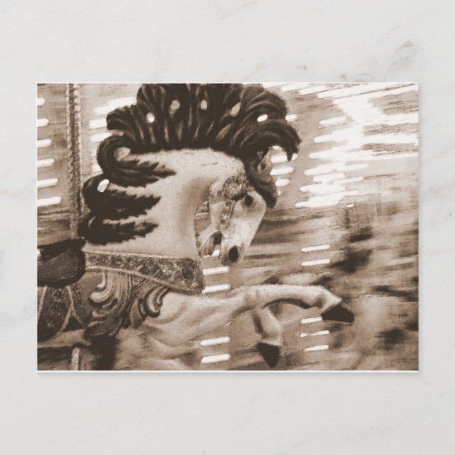 Carte Postale Cheval de manège en sépia (Devant)