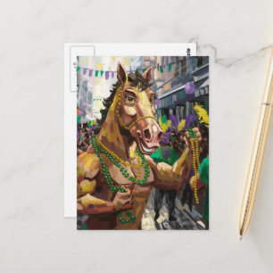 Carte Postale Cheval de Mardi Gras heureux drôle