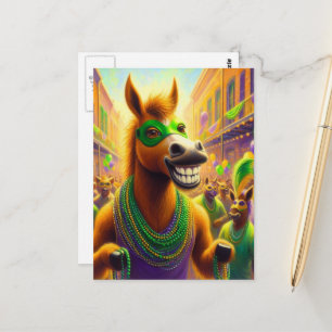 Carte Postale Cheval de Mardi Gras heureux drôle avec des perles