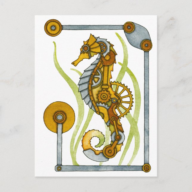 Carte Postale Cheval de mer Steampunk (Devant)