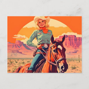 Carte Postale Cheval d'équitation vintage Cowgirl