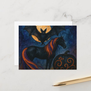 Carte Postale Cheval d'Halloween et chauve-souris avec Citrouill