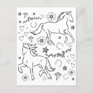 Carte Postale Cheval Doodle Colorie-moi