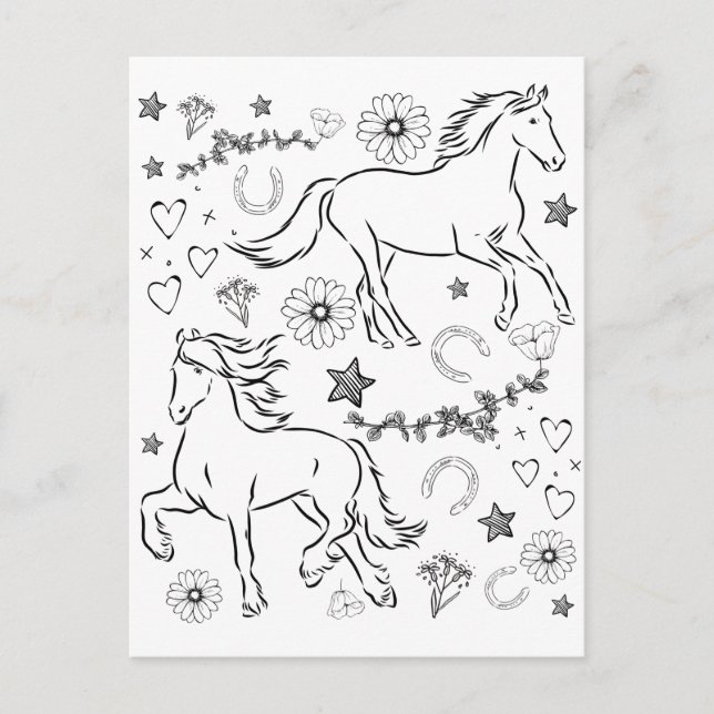 Carte Postale Cheval Doodle Colorie-moi (Devant)