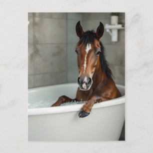 Carte Postale Cheval drôle dans la salle de bain
