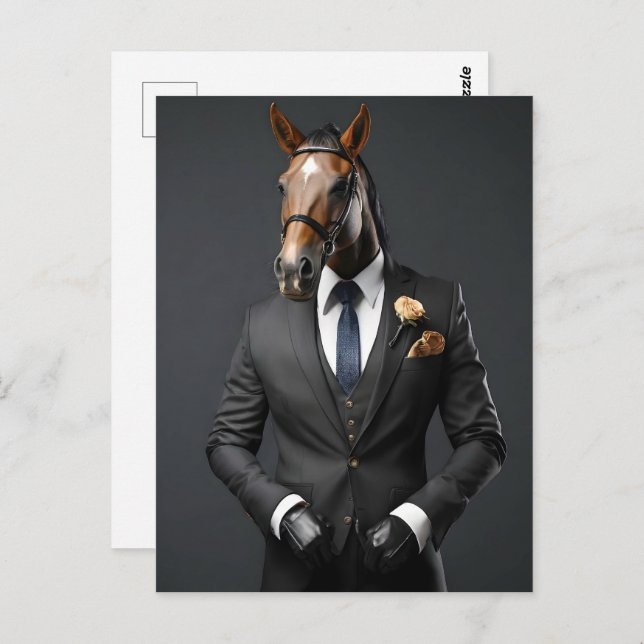 Carte Postale Cheval drôle dans le costume (Devant / Derrière)