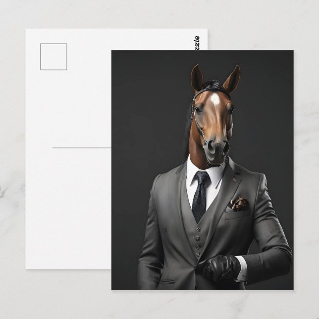Carte Postale Cheval drôle dans le costume (Devant / Derrière)