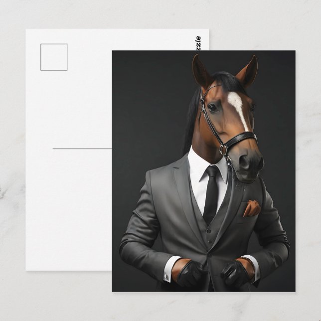Carte Postale Cheval drôle dans le costume (Devant / Derrière)