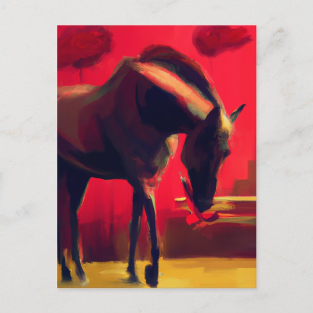 Carte Postale Cheval du ciel rouge et fleurs (Devant)