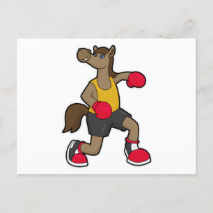 Carte Postale Cheval en boxeur avec gants de boxe