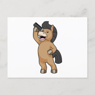 Carte Postale Cheval en coiffeur avec peigne