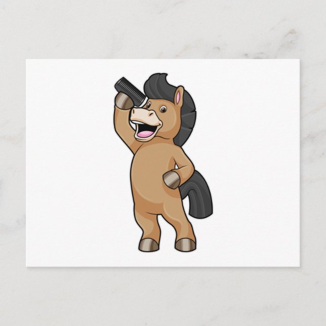 Carte Postale Cheval en coiffeur avec peigne (Devant)