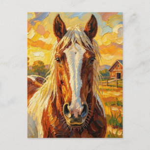 Carte Postale Cheval en impasto dans une ferme   Garder le conta