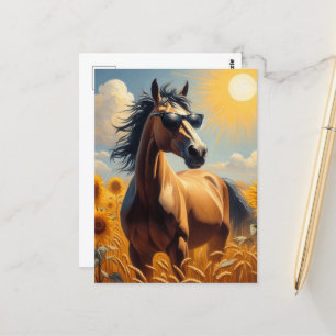 Carte Postale Cheval en Lunettes de soleil