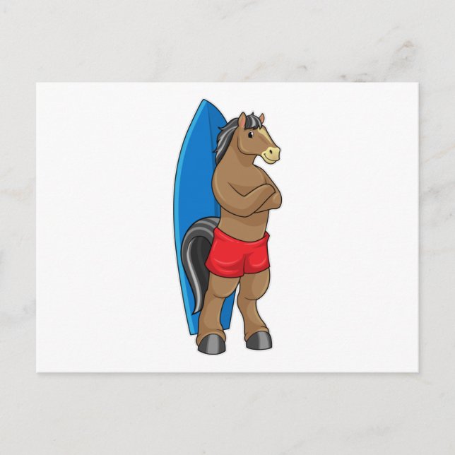 Carte Postale Cheval en tant que surfeur avec planche de surf (Devant)