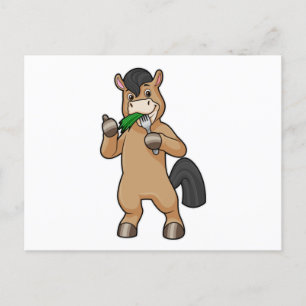 Carte Postale Cheval en train de manger végétalien