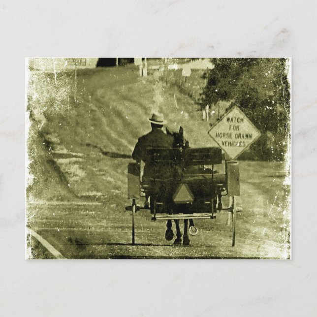Carte Postale Cheval et Buggy Sepia Grunge (Devant)
