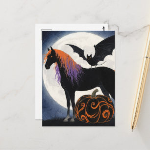 Carte Postale Cheval et chauve-souris d'Halloween