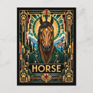 Carte Postale Cheval, faune Art déco