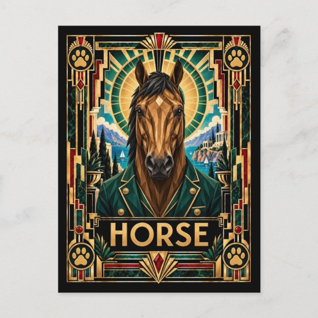 Carte Postale Cheval, faune Art déco (Devant)