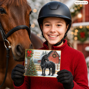 Carte Postale Cheval frison de Noël de vacances équestres