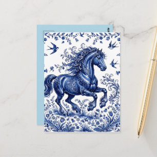 Carte Postale Cheval frison de style Delft Delftware dans un pré